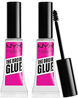 NYX Professional Makeup Fijador de Cejas Larga Duración 16 Horas The Brow Glue, Fórmula Vegana, Pack Doble, Gel Transparente