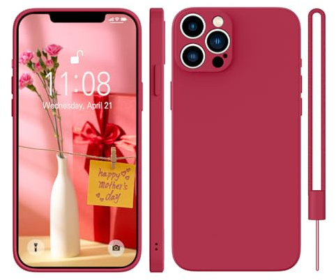 KPPIT for iPhone 13 Pro Case Protective Case Silicone,Camellia Red | With phone lanyard,Microfiber Lining,ltra Slim Soft Gel Anti-Scratch