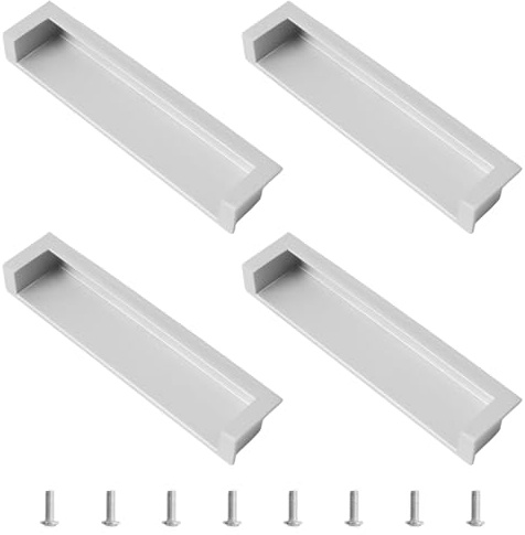 MOROBOR Tatami - Manijas de Puerta Ocultas, Paquete de 4 Integradas, Tiradores de Dedo Empotrados Con Tornillos Ocultos para Gabinete, Armario, Cajón (Plata Mate, 138 mm)
