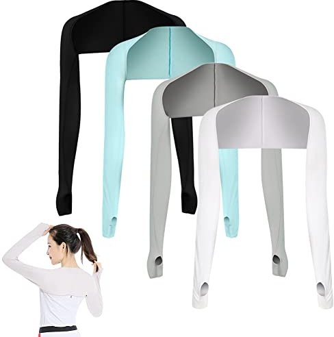 Asudaro Coole Schal-Ärmel, 4Stück UV-Schutz Bolero Schal-Arm-Ärmel Kühlender Schal Armmanschetten Löcher Damen Sonnenschutz Schal Armstulpen Finger Shrug Arm-Ärmel Cooler Shrug Armmanschette Typ 8