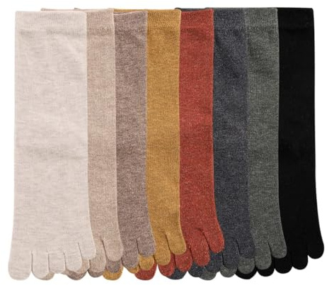 YASHANG Calcetín de dedos para mujer, calcetines de dedos separados para deporte, de algodón, para mujer, calcetín para correr a media pantorrilla con dedo de pie, suave y transpirable, 8 pares, EU