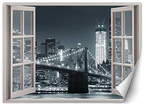 Mural de lujo Vista De La Ventana Nueva York 280x200 cm XXL Fotomurales Decoración De Pared Moderna Decorativos Dormitorio Oficina Pasillo Hotel Spa Diseño Puente De Brooklyn Verde