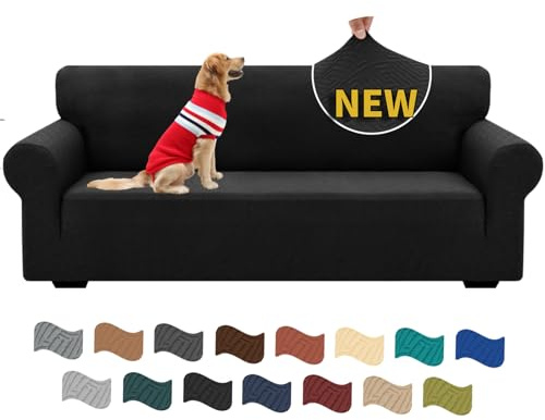 XINEAGE Sofabezug 3 Sitzer, High Stretch Sofaüberwurf für Wohnzimmer, Moderne Sofaüberzug, Jacquard Sofa überzug für Hunde, Haustiere, Rutschfester Sofa Cover (3 Sitzer, Schwarz)