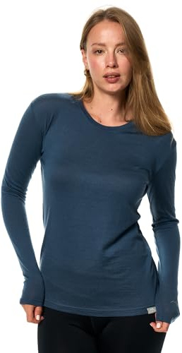 Merino.tech Camiseta Lana Merino - 100% Lana Merino Ropa Interior Termica Сamisetas Mujer Manga Larga para Actividades Outdoor (Large, Chicago Blues)