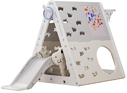 UNICOO Children’s 7 in 1 Multi-Functional Climbing Pyramid Set with Slide, Kids Climbing and Sliding Set for Home, Daycare (KU-C04-Gray)