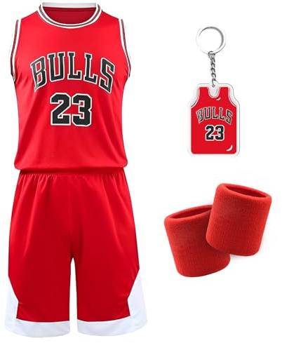 Basketball Trikot für Kinder - Schnell trocknendes Basketball Trikot und Shorts mit Wrist Wraps - Ärmelloses Basketball Anzug Set für Training und Spiele - Hochwertige Basketball Kleidung (26, Red)