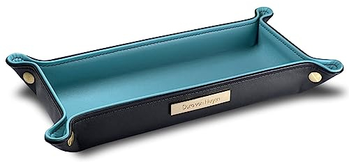 Doro von Hagen® Echt Leder Designer Schlüsselschale/Stiftablage 24x12cm, aussen Schwarz, innen Türkis/Ozeanblau. Handgefertigt in unserem Atelier
