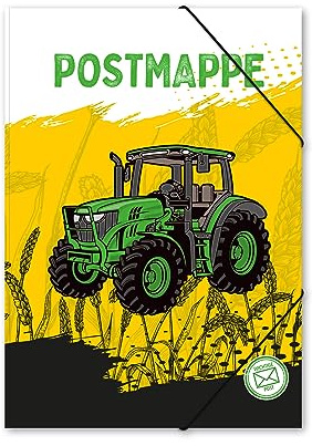 itenga Postmappe aus Karton - Gummizugmappe mit Motiv für Jungen - DIN A4 mit Gummizugverschluss - Sammelmappe Eckspanner (Traktor)