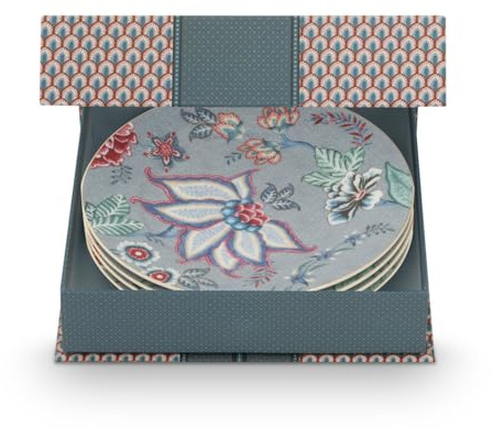 Pip Studio Flower Festival Gebäckteller Light Blue 17cm Set4