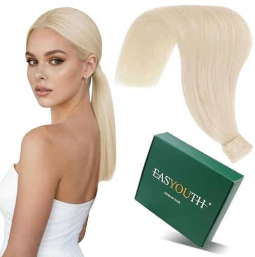 Easyouth Zopf Extensions Echthaar Blond Ponytail Haarverlangerung Echthaar zopf Extensions Platinblond #1000 80g 20zoll