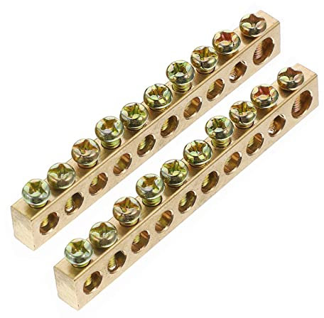 VINTORKY Copper Grounding Bars 4 Pcs 10 Hole Terminal Block Connector for Distribution Cabinet Screw Terminal Brass Neutral Bar