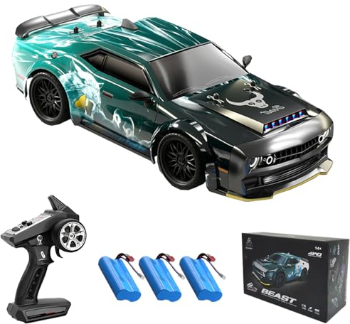 Teeggi Ferngesteuertes Auto,1:16 Kohlebürste Motormit LED Licht，2.4GHz 40 km/h RC Hohe Geschwindigkeit Drift Rennauto,4WD RC Geländewagen,3 Batterien(SG216 PRO)