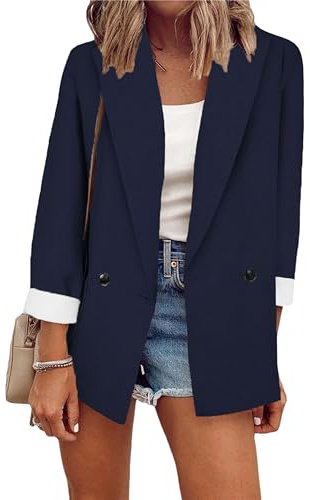 ZICUE Moda Femminile Blazer A Manica Lunga A Tinta Unita Casual Blazer A Doppio Bottone Risvolto da Ufficio Blazer da Lavoro