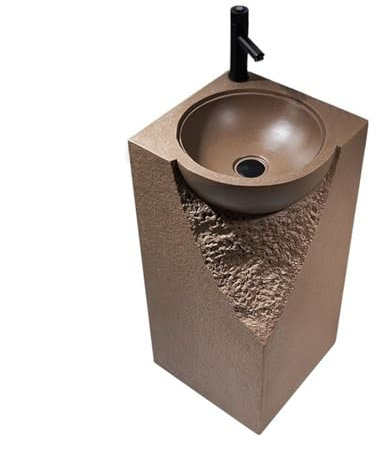 Lavabo da Bagno Lavandino su piedistallo in pietra di quarzo creativo, lavabo da pavimento in un unico pezzo, lavabo a colonna for balcone con cortile esterno, lavabo artistico con rubinetto e scarico