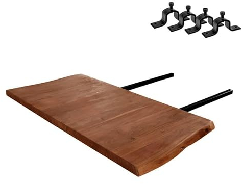 SAM Ansteckplatte 50x100 cm, Akazienholz massiv 26mm, nussbaumfarben lackiert, inkl. Steckarme und Halterung für den Tisch, Tischverlängerung für Esstisch, Zubehör für Esszimmermöbel