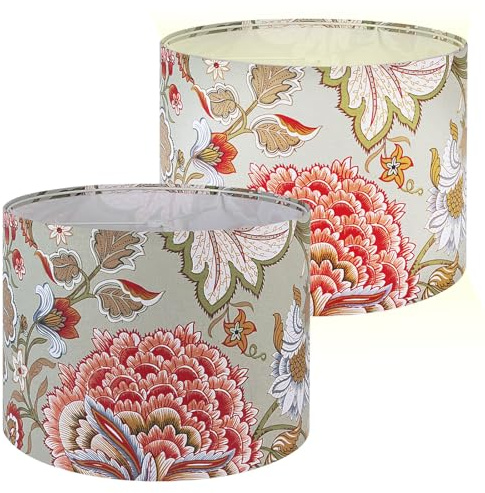 Lamp Shades Set of 2, Drum Lamp Shade for Table & Floor Lamps, 13 Top x 13 Bottom x 10 High Replacement Patterned Decorative Floral Lampshade Cover, Easy Assembly Required (Classic)