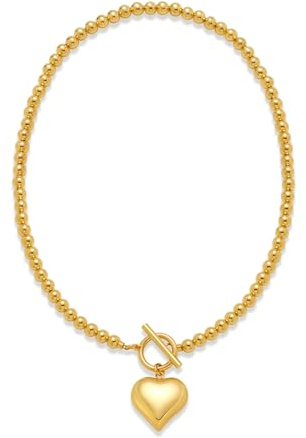 WOWORAMA Gold Chunky Chain Necklace for Women Puffy Heart Pendant Necklace White Gold Thick Chunky Chain Link Necklaces Heart Coin Choker Necklace