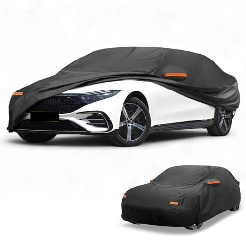 Partuto 1 Pc Housse De Voiture Universelle Imperméable Toutes Saisons Protection Anti-UV Soleil Pluie 190T-Pu Noir Convient pour Berline Longueur Jusqu'À 165