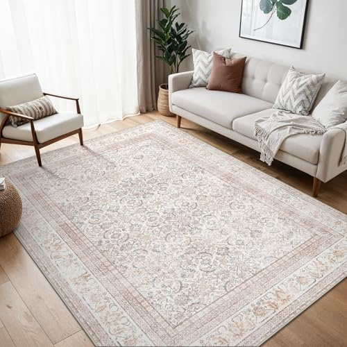 BEIMO Vintage Waschbarer Teppich Wohnzimmer, 150x210cm Hellbeige