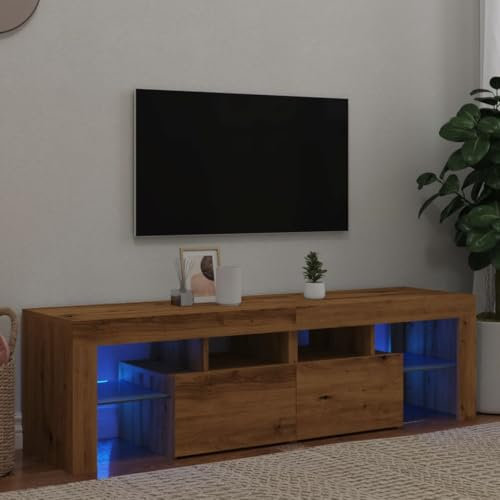 ShGaxin Meuble TV avec lumières LED en bois de chêne Artisan 140 x 36,5 x 40 cm, table TV, meuble TV, meuble TV, meubles de salon, table de salon TV - 856304