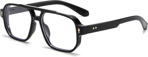 LJCZKA Square Blue Light Blocking Glasses for Women Men 70s Pilot Square Frame Oversized Computer Gaming Eyeglasses Anti Eyestrain Clear Lens (Black, 0.0, x)