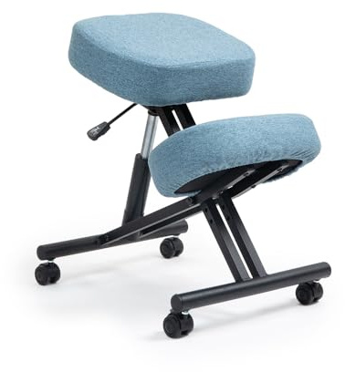 kenoko Hiragi Ergonomischer Kniestuhl Verstellbarer aus Öko-Leder für Zuhause und Büro. Ergonomischer Bürostuhl mit blauem Bezug aus Öko-TEX-zertifiziertem Standard 100 Stoff.