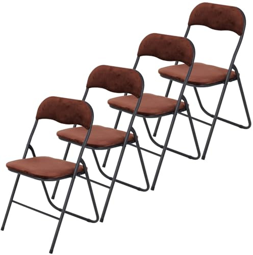 Brixy Klappstühle im 4er Set, komfortable Esszimmerstühle mit Samtbezug, 43 x 47 x 80 cm, Braun