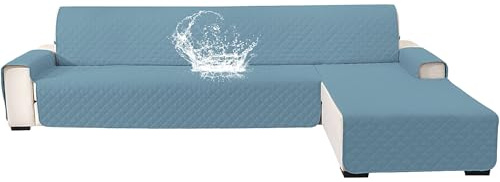 YSTELLAA 100% Wasserdicht Couch Überzug L Form 3 Sitzer, Sofa Cover L Shape Reversibel Universal, Gesteppte Sofa Überzug Ecksofa rutschfest, Couch Bezug Ecksofa Ratzfest Waschbar, Hellblau