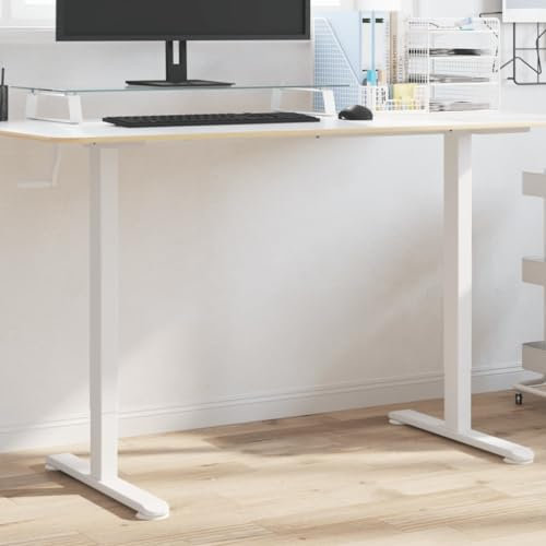 Makastle Höhenverstellbarer Schreibtisch Gestell, Tischgestell Metall, Tischfuß, Tischbeine, Möbelfuß, Tischfuss, Weiß (94-135) x60x(70-114) cm
