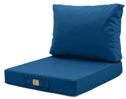 Deco Arts Cuscini da Esterno Impermeabili, Set 2 Pezzi con Seduta 60x50 e Schienale 60x35 cm per Poltrone, Panche e Sedie da Giardino, Blu