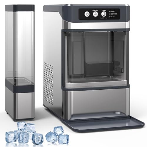 Ice Maker Machine Counter Top for Home Commercial, 17kg In 24h, Automatic Cleaning, Chewable Crunchable Ice Maker Countertop, Clear Ice Cube Maker for Party/bar/office