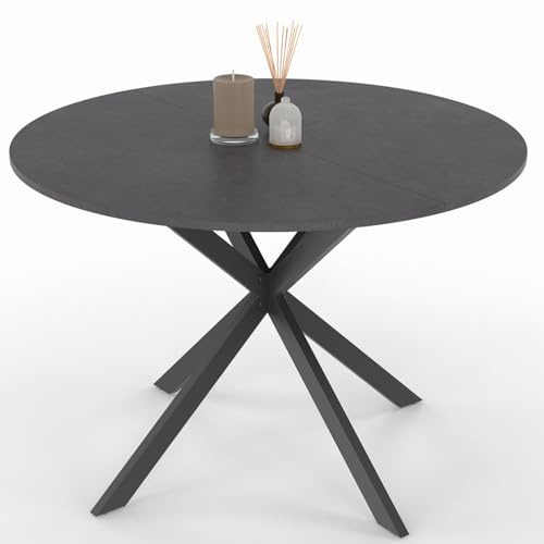 IDMarket - Runder Esstisch Jaspe 6 Personen Tischplatte Betoneffekt Spinnenfuß anthrazitgrau 110 cm