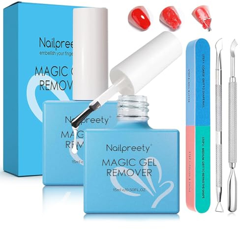 2 Stück 15ml Nagellackentferner Für Gelnägel, Nail Polish Remover, Gelnägel Entferner Kit, Mit Hautschieber und Nagelschaber, Entfernt Schnell und Einfach Gellack, Schadet Dem Nagel Nicht