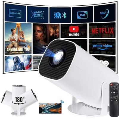Videoprojecteur Mini Projecteur Portable TV HD 1080P WiFi + BT5 Projecteur Video Android11, Retroprojecteur Correction Automatique Verticale, Taille de Projection 40~150 Pouces 180° Rotation