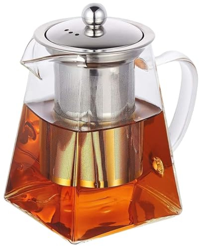 Théière en verre transparent, théière carrée de 550 ml avec infuseur, infuseur de thé résistant à la chaleur avec couvercle et poignée, facile pour la feuille lâche, coffre-fort, verre, théiè