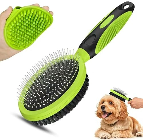 2PCS Pet Grooming Tools - Double-Sided Brush for Shedding and Bathing, Suitable for Short/Long Haired Dogs Cats and Horses, Deshedding Dog Brush, Mane & Tail Combs for Horses - Pet Supplies (Green)