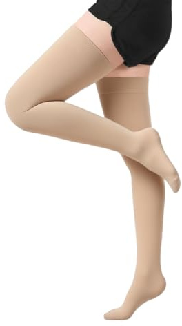 Medias de Compresión Médicas 20-30 mmHg Clase 2 | Hasta el Muslo | Graduada con Banda de Silicona | Unisex para Mujeres y Hombres | para Varices, Edemas, Vuelos, Deporte y DVT (Tono de piel, L)
