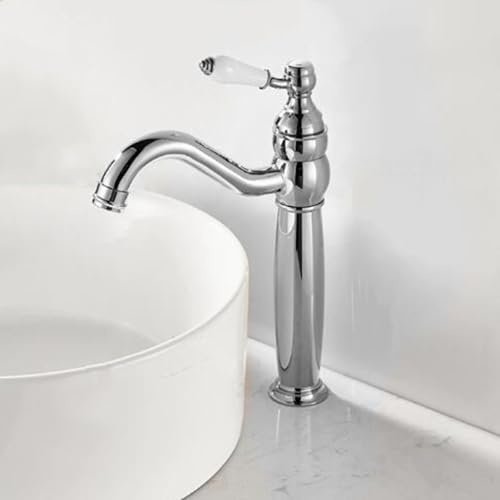 Grifo mezclador para lavabo, grifo mezclador vintage para lavabo de baño con boquilla giratoria, diseño de un solo mango, acabado cromado, instalación de un solo agujero