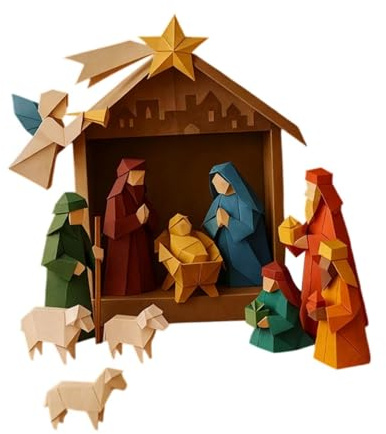 F Fityle Kit per presepe di Carta, Collezione di Decorazioni per la casa, Kit di Piegatura per Decorazioni Natalizie, presepe di Carta Fai da Te per Adulti, Style a