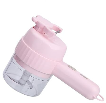 Picadora de ajo eléctrica, 2 Juegos 200Ml 6-in-1 Cortador De Verduras Eléctrico Inalámbrico Mini Machacador Ajo Mano Rebanador Alimentos Tipo-C Picador Carga,Mini procesador de alimentos(Pink)