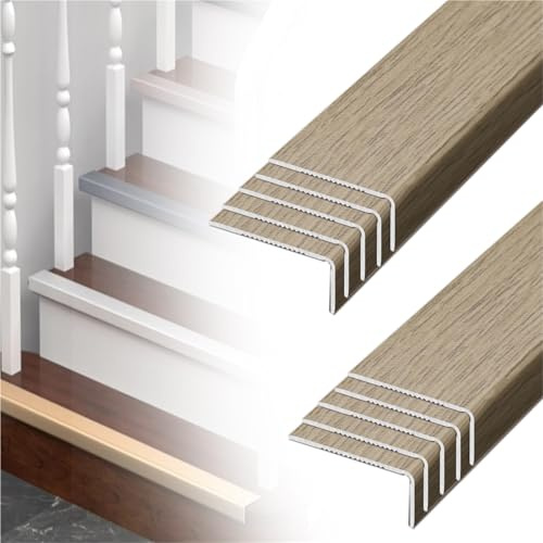 profilo per scale 60 90 120 150 180 Cm Protezione Per Bordi Scale Autoadesiva, Profilo Per Gradini In Alluminio A Forma Di L, Effetto Legno, Facile(C-10 pcs,L W H 150CM x 30mm x 20mm)