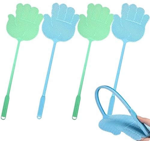 Wedhapy matamoscas 4 Piezas matamoscas, de plástico, Paquete múltiple, de Mano Larga, para Exteriores para el hogar, Insecto de Mango Largo para Interiores, en Forma de Mano