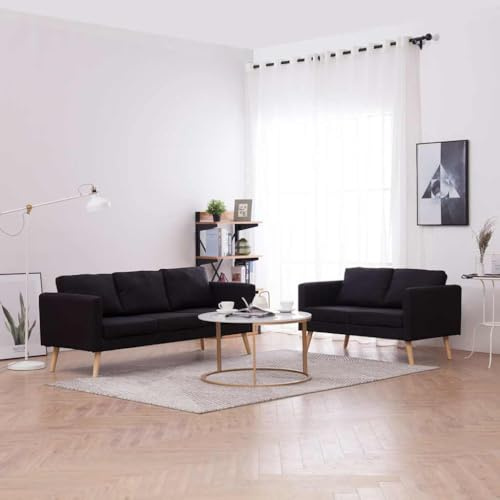 WDGJJFECNMUEHI 2-TLG. Sofagarnitur Stoff Schwarz, Wohnzimmer Couchgarnitur Set mit 2-Sitzer und 3-Sitzer Sofa, bequem mit abnehmbaren Kissen, modernes Gästesofa für Wohnbereich und Büro