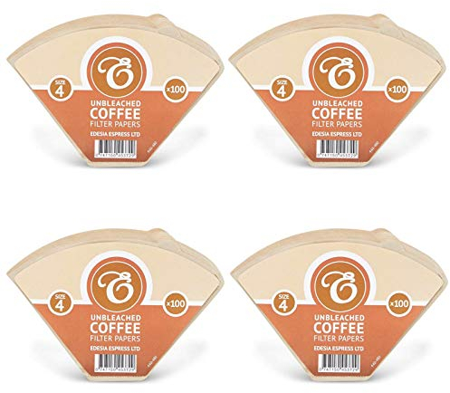 400 Size 4 Coffee Filter Paper Cones, Unbleached by EDESIA ESPRESS