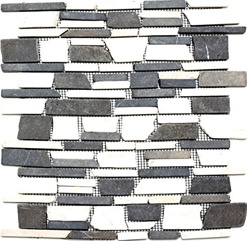 Mosaik Brickmosaik mix BianconeJava Marmor Naturstein Küche, Mosaikstein Format: 25-105x15x8 mm, Mattengröße: 305x305 mm, 10 Matten
