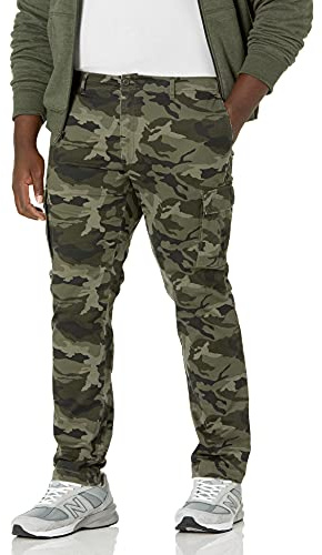Amazon Essentials Pantaloni cargo elasticizzati dal taglio dritto (disponibili nelle taglie Big & Tall) Uomo, Verde Mimetica, 34W / 32L