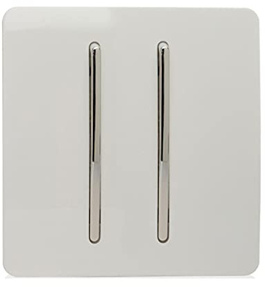 Trendi 2 Gang (2 Way & 3 way Intermediate) 240V Screwless Raised Front Plate Plastic Artistic Modern Glossy 10 Amp Chrome Rocker Double Electrical Wall Light Switch Ice White - ART-SS29WH