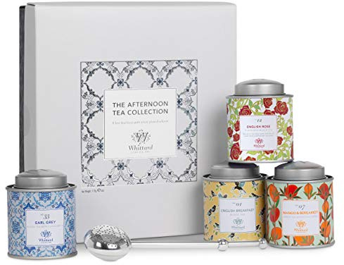 Whittard of Chelsea | Afternoon Tea Collection | Gift Set For Men & Women | 4 Rich & Fruity Black & Green Teas | Incl. Silver Plated Infuser | Suitable for Vegans & Vegetarians | 4 Pack