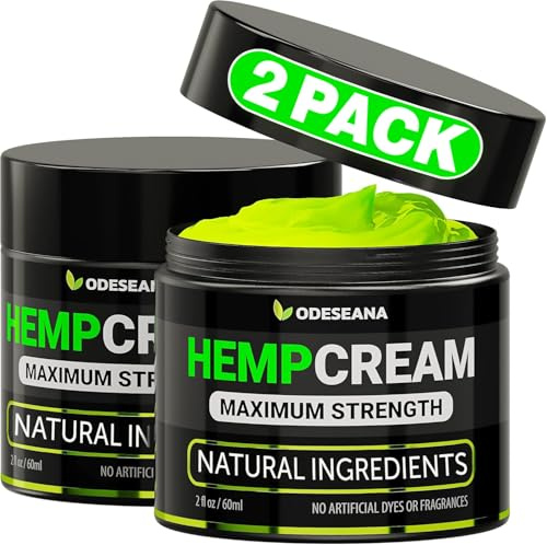 Odeseana (2 Pack) Natural Hemp Cream - Maximum Strength Skin Care Gel - Cream with Hemp Oil, Arnica, MSM, Glucosamine, MSM, Aloe, Turmeric, Boswellia - Fast Absorption, Non-Greasy - 4 oz Total