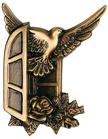 REAL VOTIVA FONDERIE D'ARTE Placa con bajorrelieve en Bronce para lápida - Ventana con Paloma y Rama de Rosa [P.06.1796/14]